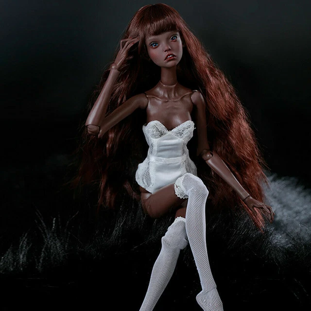 Bambola BJD articolata 1/4 sfera con capelli pelle marrone chiaro set completo vestiti trucco assemblati