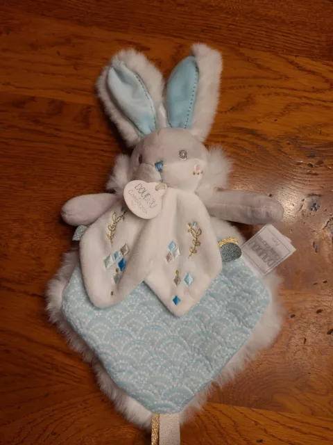 Doudou vert amande  lapin de sucre blanc bleu gris Doudou et Compagnie ÉTAT NEUF
