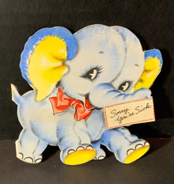 VTG Hallmark Die Cut Get Well Card Anthropomorphic Elephant Sorry You’re Sick