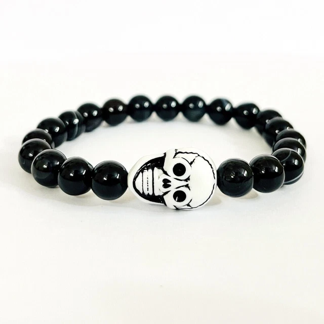 Agate naturelle ( Haqiq ) 8 mm perles rondes noires unisexe longueur du...