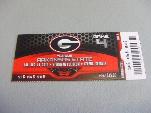 Arkansas St. Red Wolves vs Georgia Bulldogs (12-18-2010) Basketball Ticket Stub