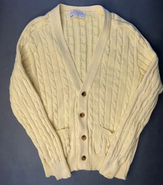 Vintage Lord Jeff Cardigan Yellow Cable Knit Button Down Sweater Women's Size M