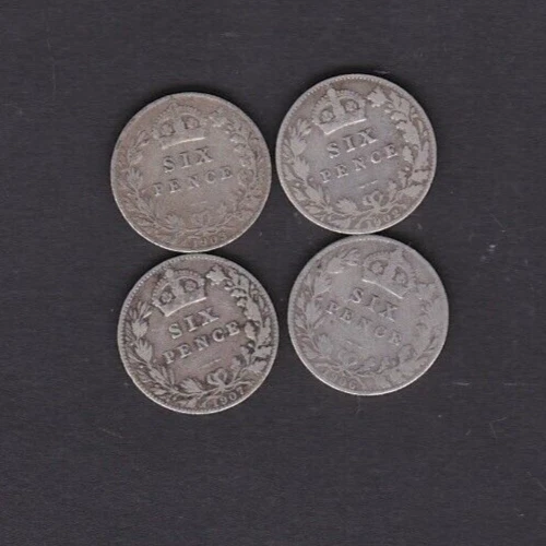 Four Edward Vii Sixpence Coins 1902/03/06 & 1907 In Used Fine Condition