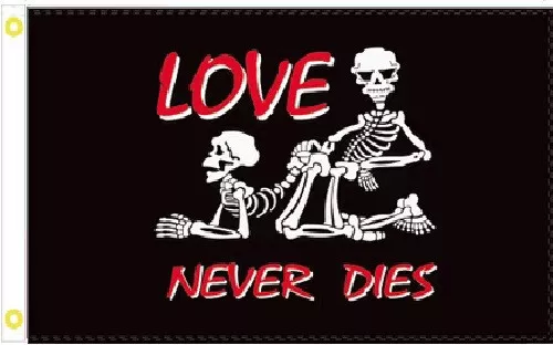 3X5 Love Never Dies Bones Pirate Skeletons Sex Flag Banner 100D W/ Grommets