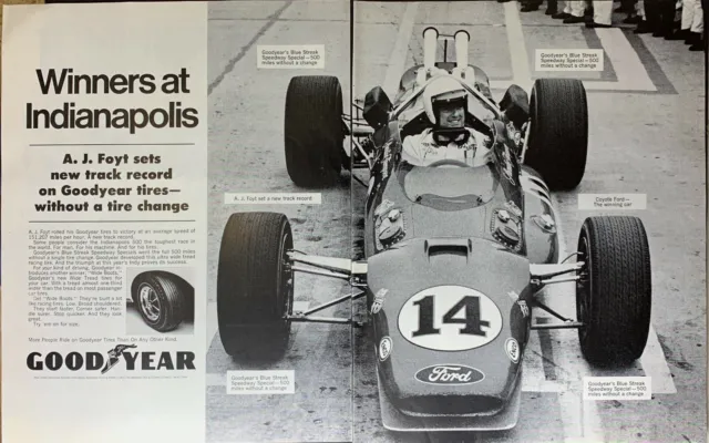 Vintage 1967 Goodyear Winners At Indianapolis AJ Foyt Print Ad Advertisement