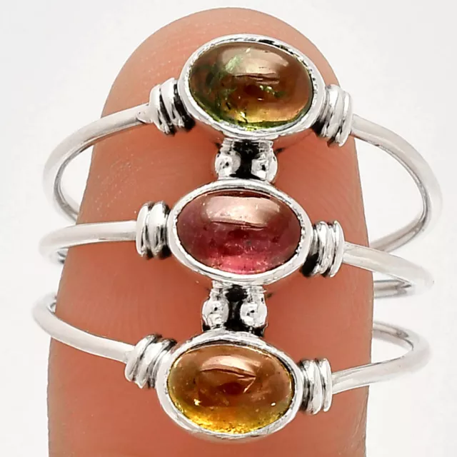 Natural Multi Tourmaline 925 Sterling Silver Ring s.10 Jewelry R-1566