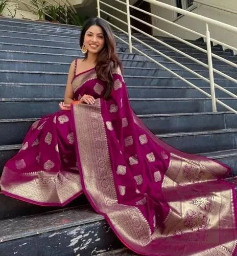 Women's Banarasi Saree Pure Kanjivaram Silk Saree Soft new ladies Design Sari In
