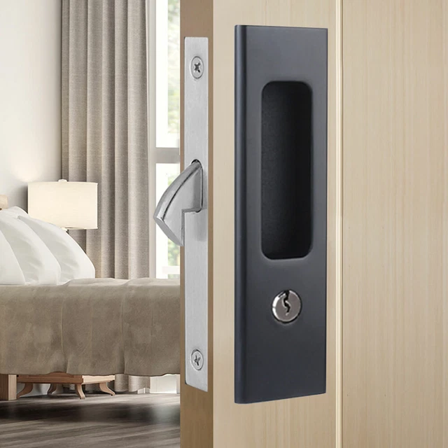 Barn Wood Sliding Door Gate Square Handle Lock Hardware with Keys