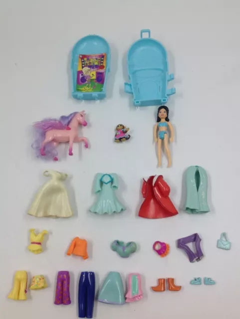 Polly Pocket Dolls W/ Clothing, & Pink Horse Mixed Lot Birthday Christmas Gift