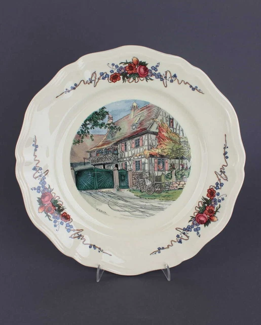 Sarreguemines Obernai 6 Speiseteller verschiedene Dekore 25 cm Keramik