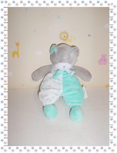 Doudou Peluche Ours Blanc Gris Vert Imprimé  Musti de Mustela