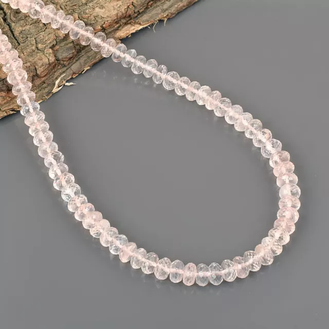 18 " Joyau Naturel Rose Morganite à Facettes 4-5mm Rondelle Perles 925 Argent 3