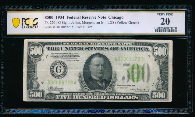 AC 1934 $500 FIVE HUNDRED DOLLAR BILL Chicago LGS PCGS 20 comment