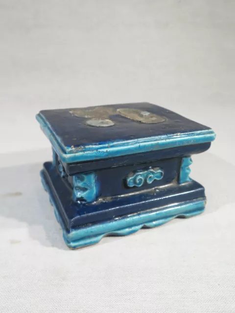Ancien Socle En Ceramique Chine Pour Sculpture Bleu Turquoise Extreme Orient