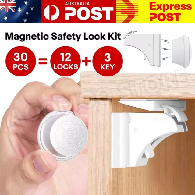 30PCS Magnetic No Drilling Cabinet Drawer Cupboard Baby Kids Safety Locks AU