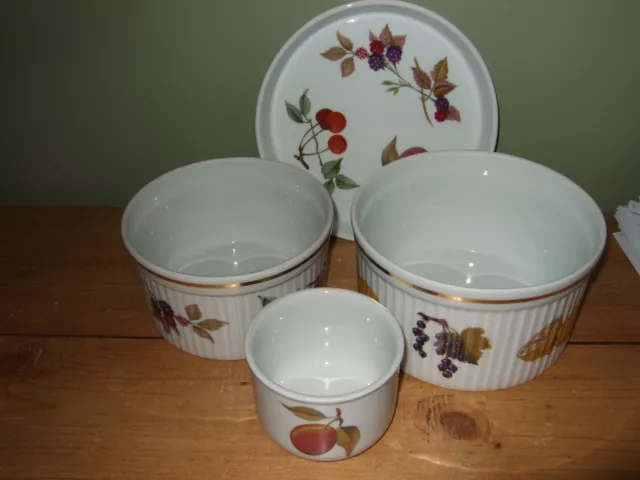 Royal Worcester Evesham Gold set 2 Souffle,Flan Dish,Sugar Bowl