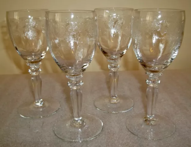 FOUR Bohemia Crystal-Crystalex ETCHED THISTLE Wine Glasses
