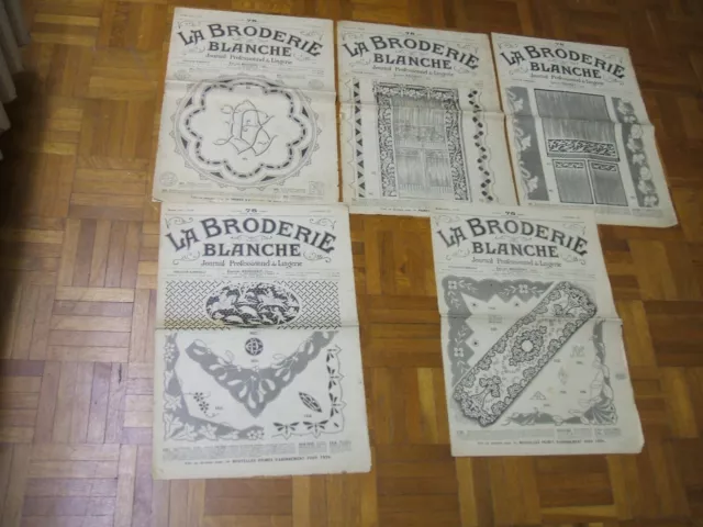 Lot de 5 revues LA BRODERIE BLANCHE  Journal Professionnel de Lingerie - 1923