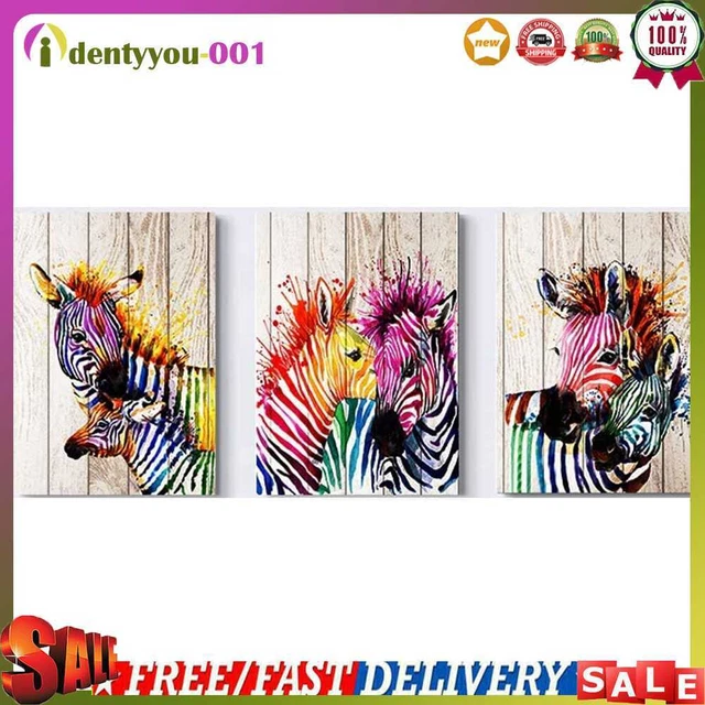 3 Paneles Color Pintura al Óleo Cebra Por Números Lona Dibujo Hágalo usted Mismo Colorear Imágenes