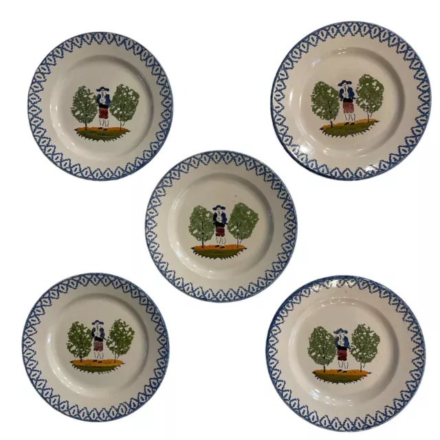 Antique France Faience Earthenware Circa 1865 - 1875 Five Dessert Plates