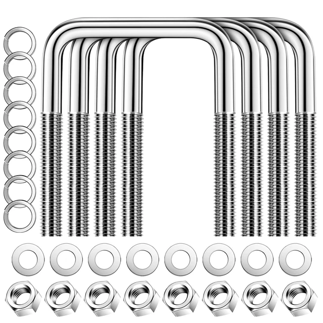 Square U-Bolt 0.79"(20mm) Inner Width 304 Stainless Steel Silver M6 With Plates Nuts 4Pcs