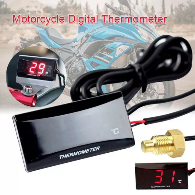 Digital Motorrad Kühlwasser Temperaturanzeige Thermometer Sensor LCD Rot DC 12V