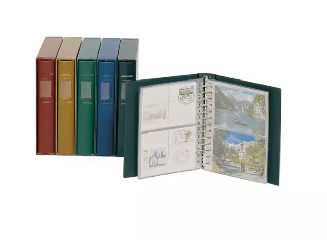 LINDNER 1103K-G Grün Postkartenalbum 20 Hüllen 2 Taschen Für Postkarten