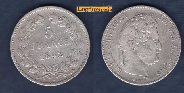 5 Francs 1842 K Bordeaux TB II - TR TL Louis Philippe Ier Tête Laurée 2ème Type