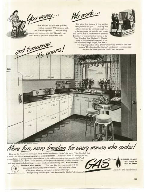 1945 American Gas Association MCM 1940s Kitchen Appliances Decor art Print Ad 4