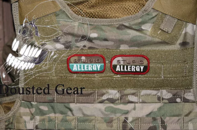 2 x Multicam MTP " STUPID ALLERGY " Morale Patch ( Official Dousted Gear