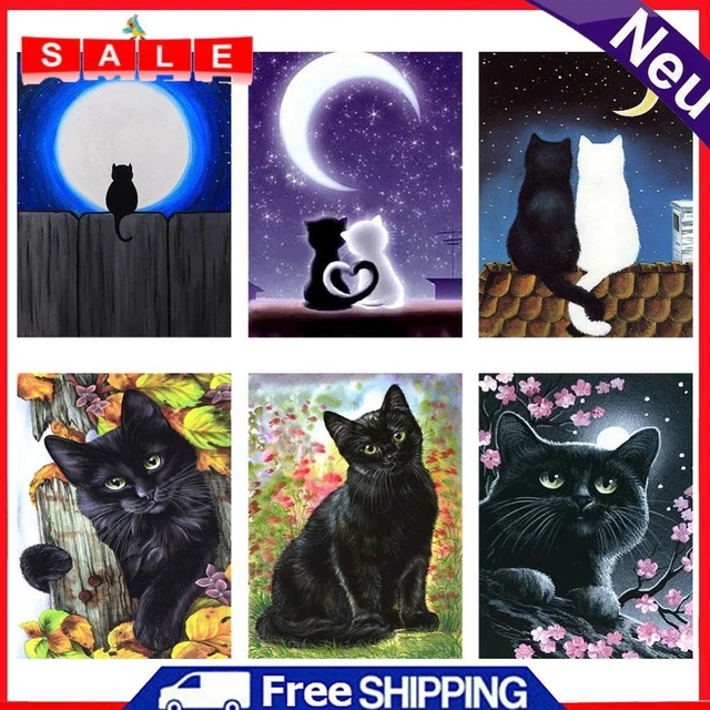 Diamond Painting 5D Full Round Drill Mosaic DIY Black Cat Kit Wall Decorations