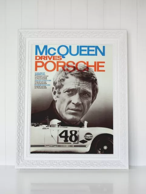 Vintage McQueen Drives Porsche Racing Poster Retro Porsche Print 18x24