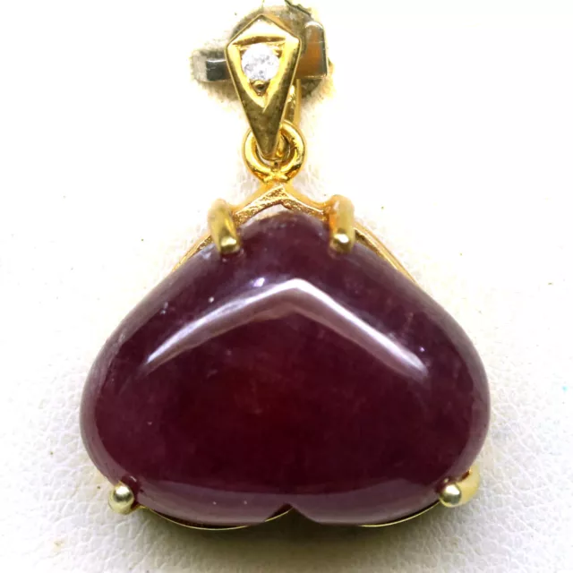 Gemstone 17 x 22 mm. Red Ruby & White Zircon Pendant 925 Silver 18K Gold