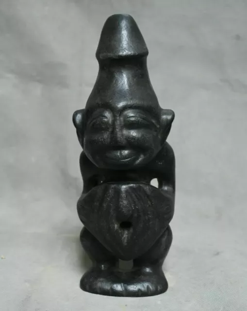 9.6" Neolithic Hongshan Culture Old Jade (Black Meteor) Man God vagina Statue