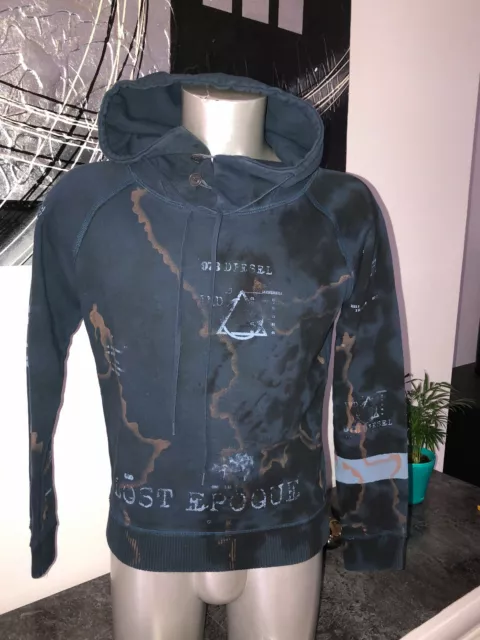 joli sweat à capuche bleu petrole homme DIESEL taille S EXCELLENT ÉTAT