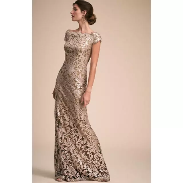 Tadashi Shoji BHLDN Odette Off Shoulder Sequin Lace Mesh Gown Womens 2