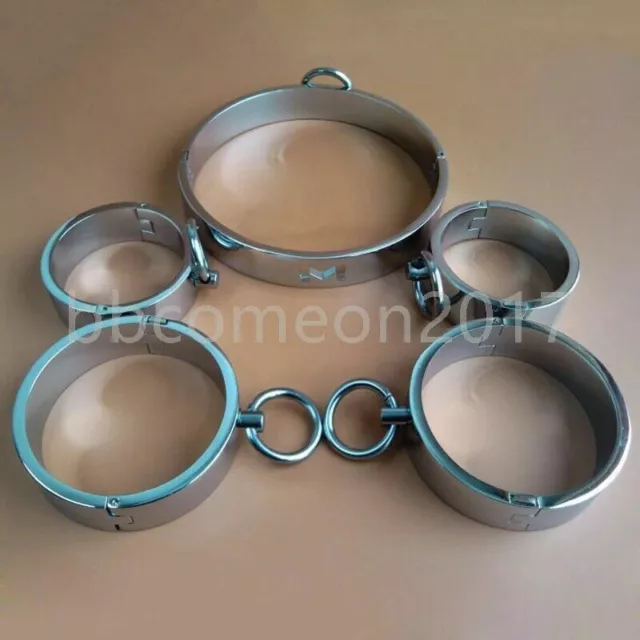 Metal hand ankle cuffs neck collar bdsm bondage Set handcuffs Stainless steel