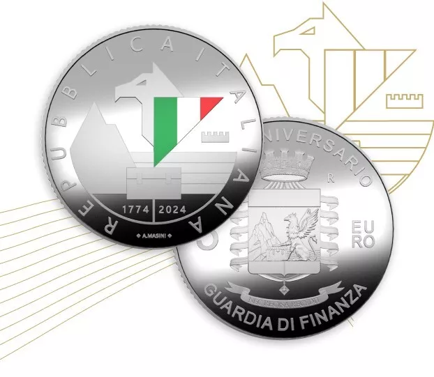 Moneta argento 5 Euro commemorativa 250 anni Guardia di Finanza X DISPONIBILE X