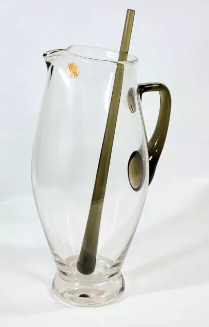 Vintage Mid Century Polish Hand Blown Glass Jug/Pitcher With Stirrer. c1960