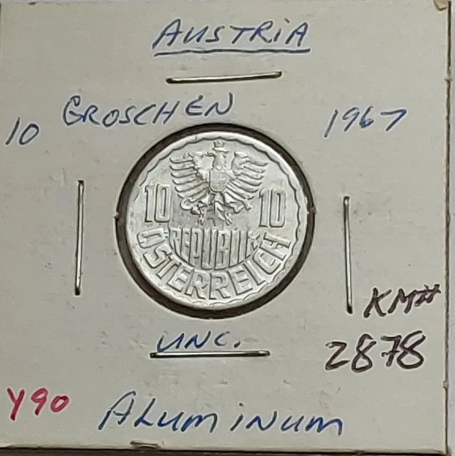 1967 Austrian Ten Groschen Uncirculated Aluminum Coin w/Scalloped Rim -KM#2878