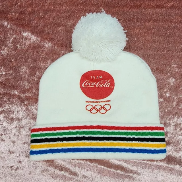 2021 Coca Cola Winter Olympics White Beanie Hat Coke * READ DESCRIPTION *
