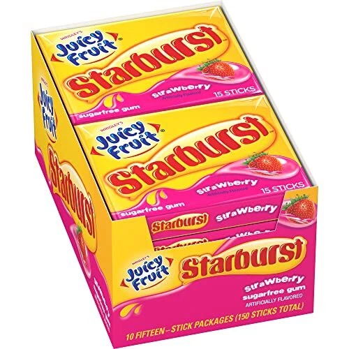 10 Pack JUICY FRUIT & STARBURST Strawberry Chewing Gum Bulk Pack 15 Stick