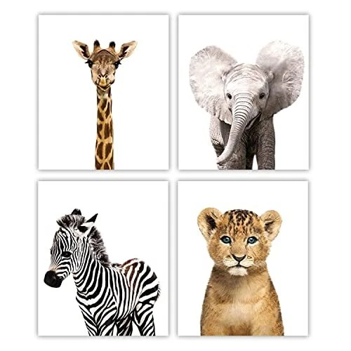 MARIA Safari Nursery Decor, Set of 4 UNFRAMED Nursery Wall Art, Jungle Theme
