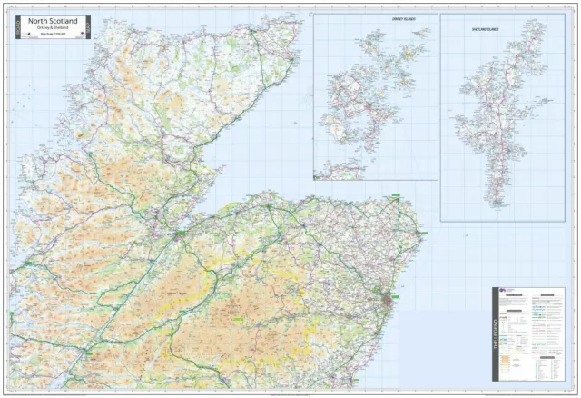 Ordnance Survey WALL Map of Northern Scotland - Road Map - Incls Shetland,Orkney