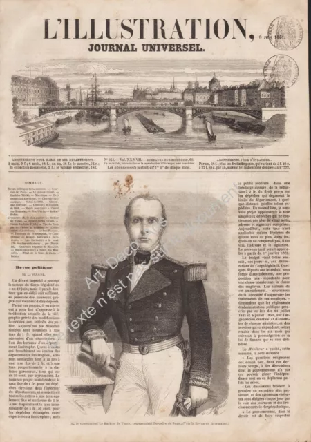 Le Vice-Amiral LE BARBIER DE TINAN Escadre de SYRIE Gravure Engraving 1861