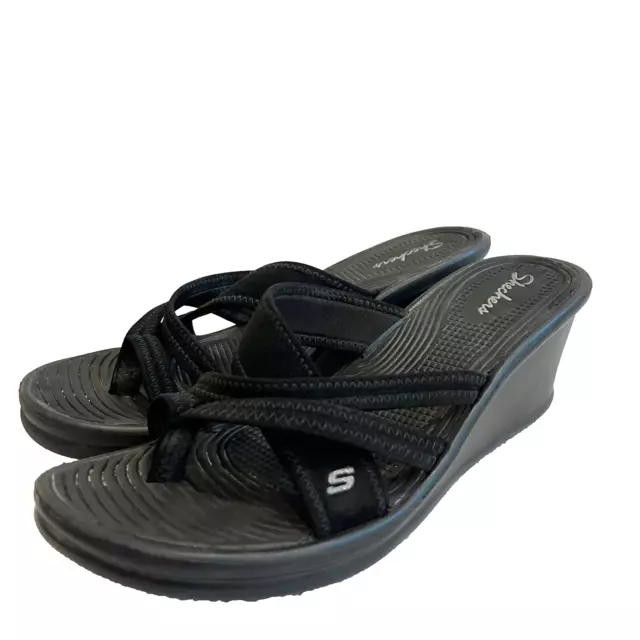 Skechers Womens Black Strappy Sandals 10 Cali Rumblers Young At Heart Wedge Shoe