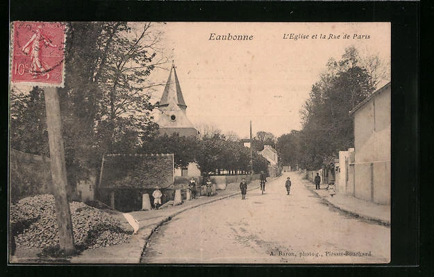 CPA Eaubonne, L´Eglise et la Rue de Paris 1907