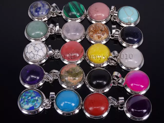 Natural Gemstone Crystal Round Ball Reiki Chakra Pendant Charms Silver Plated