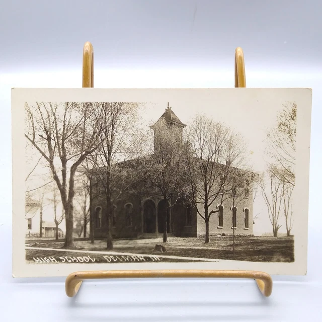 Antique Kruxo RPPC Real Photo Postcard Delmar Iowa High School Midwest America