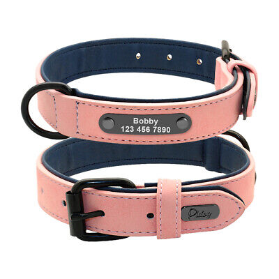 Custom Personalized Dog Collar Leather Padded Pet ID Name Engraved Adjustable